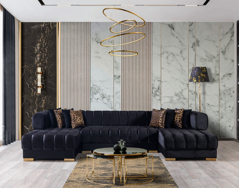 Ariana Black Velvet Double Chaise Sectional - Lara FurnitureSectional