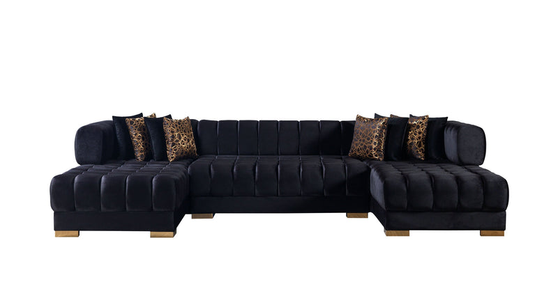 Ariana Black Velvet Double Chaise Sectional - Lara FurnitureSectional