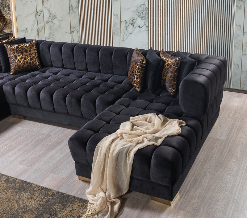 Ariana Black Velvet Double Chaise Sectional - Lara FurnitureSectional