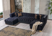 Ariana Black Velvet Double Chaise Sectional - Lara FurnitureSectional