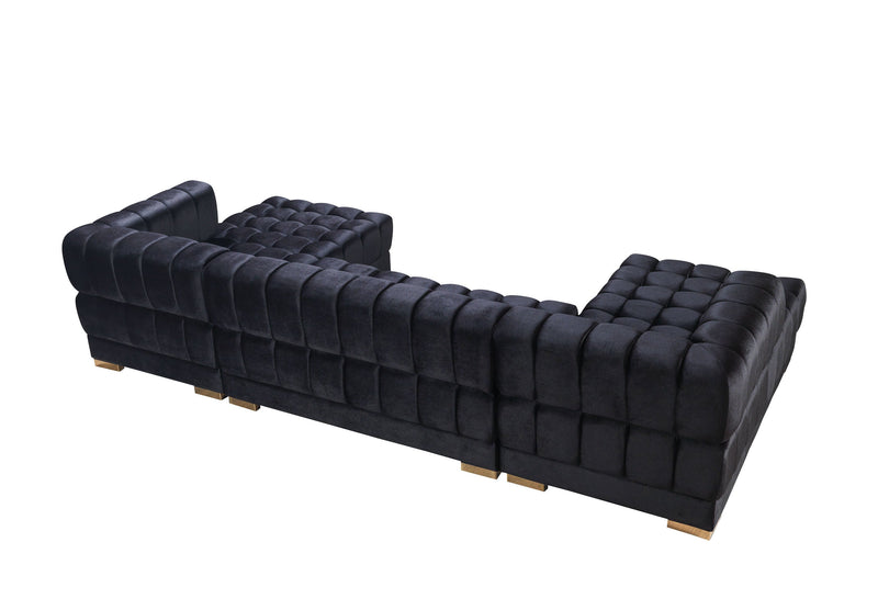 Ariana Black Velvet Double Chaise Sectional - Lara FurnitureSectional