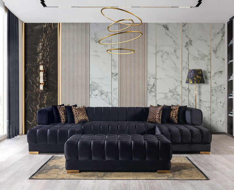 Ariana Black Velvet Double Chaise Sectional - Lara FurnitureSectional