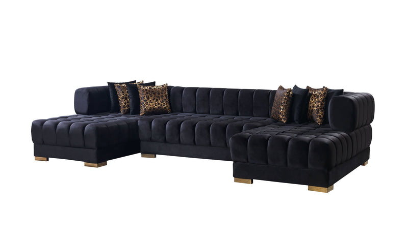 Ariana Black Velvet Double Chaise Sectional - Lara FurnitureSectional