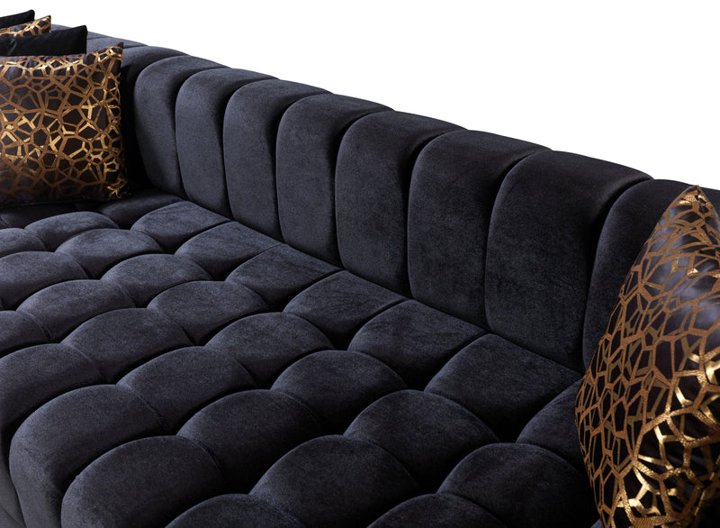Ariana Black Velvet Double Chaise Sectional - Lara FurnitureSectional