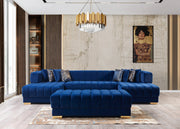 Ariana Blue Velvet Double Chaise Sectional - Lara FurnitureSectional