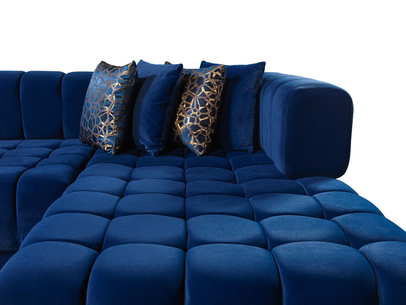 Ariana Blue Velvet Double Chaise Sectional - Lara FurnitureSectional