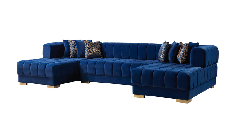 Ariana Blue Velvet Double Chaise Sectional - Lara FurnitureSectional