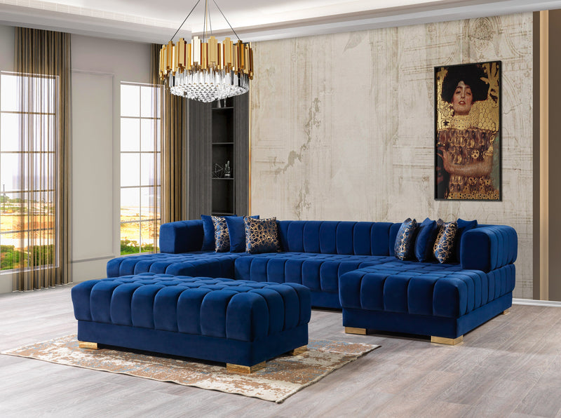 Ariana Blue Velvet Double Chaise Sectional - Lara FurnitureSectional