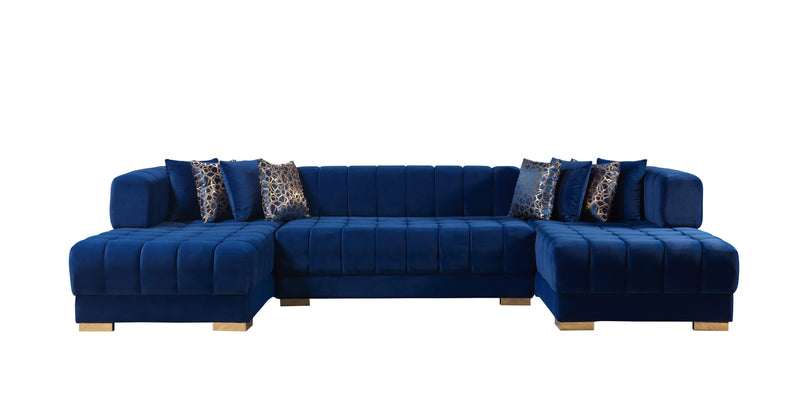 Ariana Blue Velvet Double Chaise Sectional - Lara FurnitureSectional