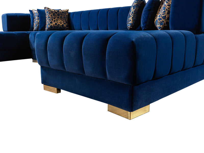 Ariana Blue Velvet Double Chaise Sectional - Lara FurnitureSectional