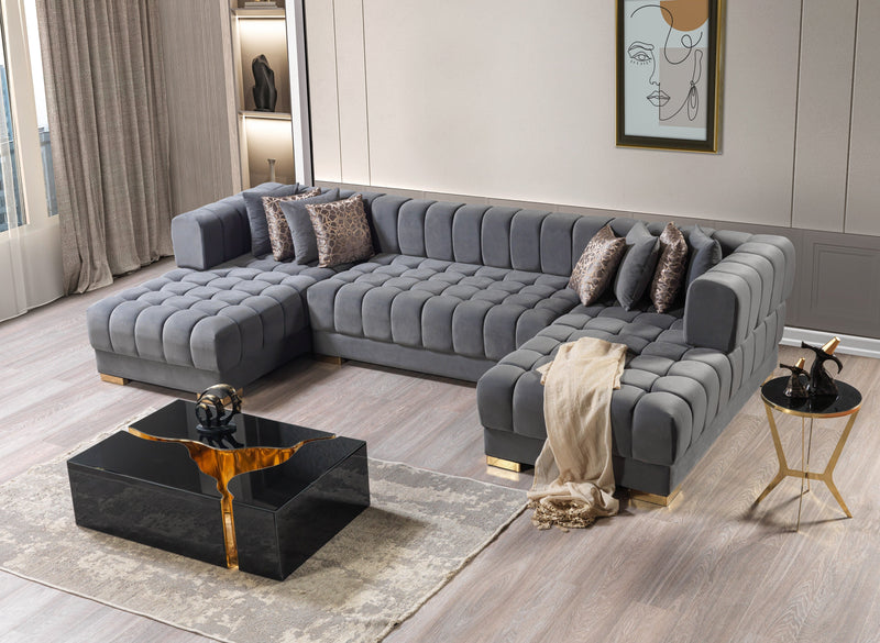Ariana Gray Velvet Double Chaise Sectional [ETA: 3/10] - ARIANAGRAY-SEC