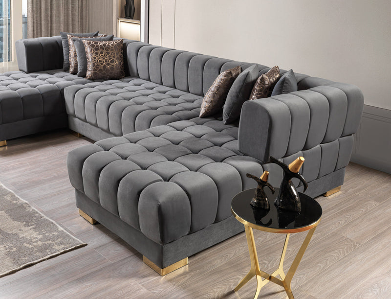 Ariana Gray Velvet Double Chaise Sectional [ETA: 3/10] - ARIANAGRAY-SEC