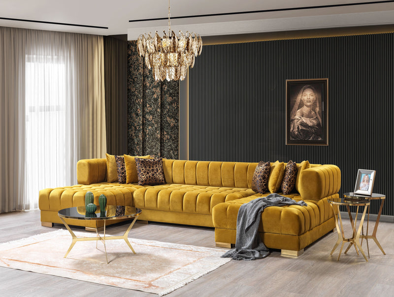 Ariana Mustard Velvet Double Chaise Sectional - Lara FurnitureSectional