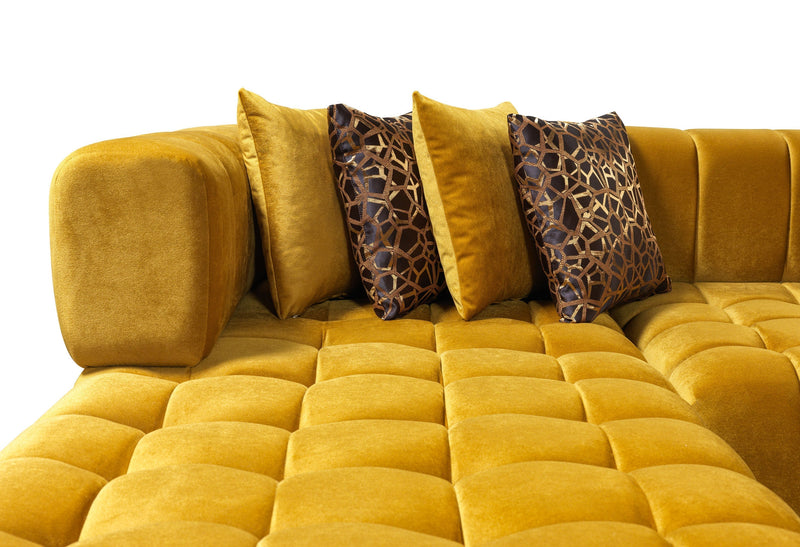 Ariana Mustard Velvet Double Chaise Sectional - Lara FurnitureSectional