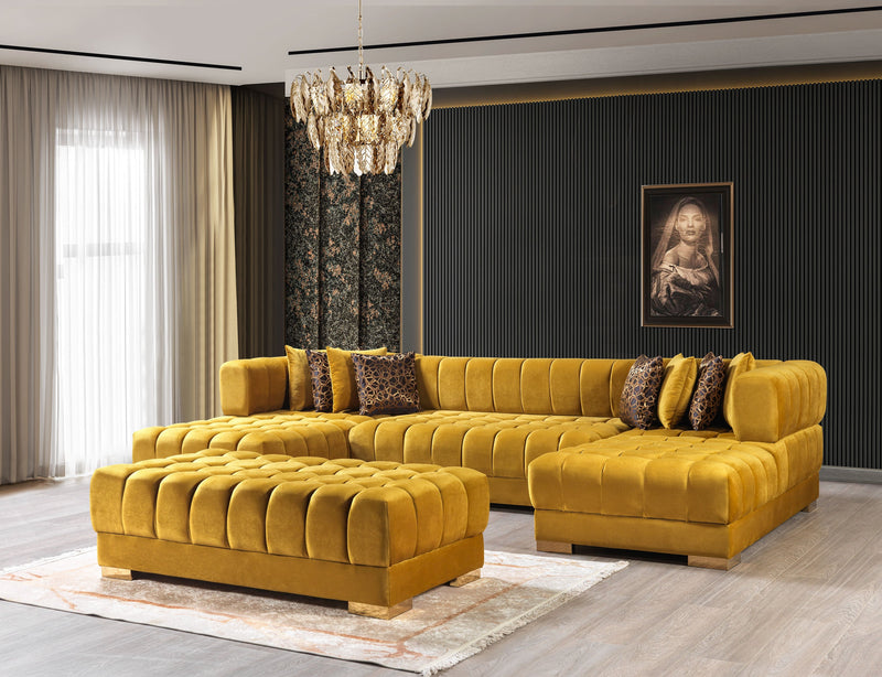 Ariana Mustard Velvet Double Chaise Sectional - Lara FurnitureSectional