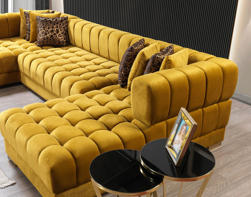 Ariana Mustard Velvet Double Chaise Sectional - Lara FurnitureSectional