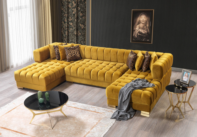 Ariana Mustard Velvet Double Chaise Sectional - Lara FurnitureSectional