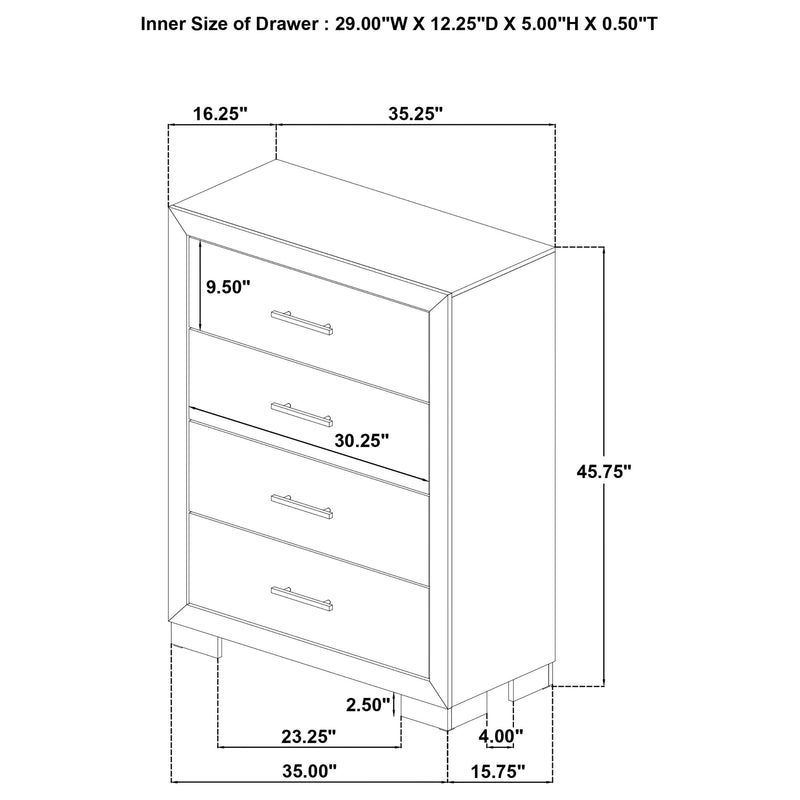 Arielle 4-drawer Bedroom Chest of Drawers Light Oak - 223115