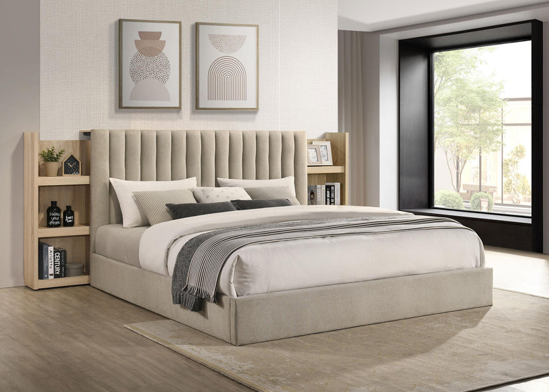 Arielle Eastern King Bookcase Panel Storage Bed Light Oak - 223111KE