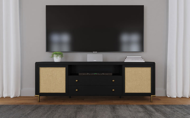 Arini Rattan Cane 2-door TV Stand Media Console Black - 720263