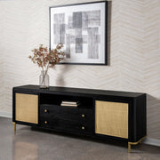 Arini Rattan Cane 2-door TV Stand Media Console Black - 720263