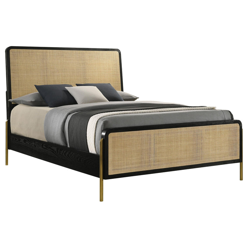 Arini Rattan Queen Panel Bed Black and Natural - 224330Q