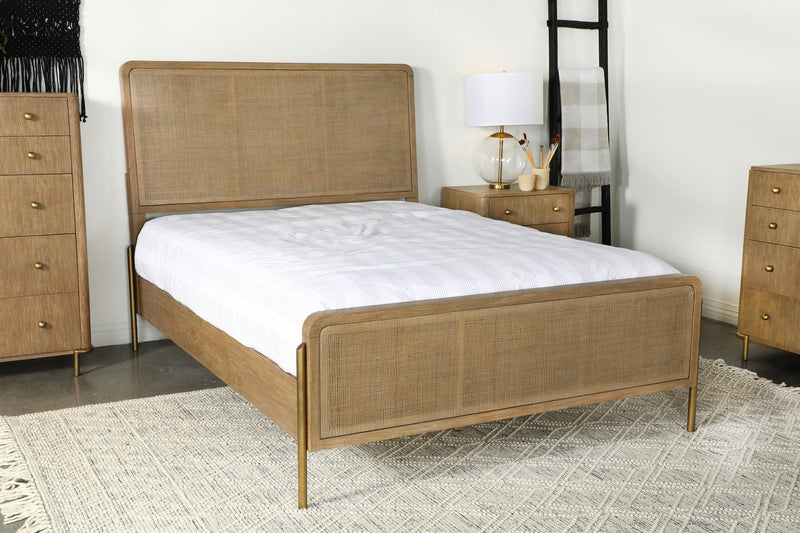 Arini Rattan Queen Panel Bed Sand Wash and Natural Cane - 224300Q