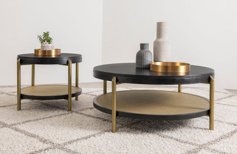 Arini Round Coffee Table With Storage Shelf Black - 706198