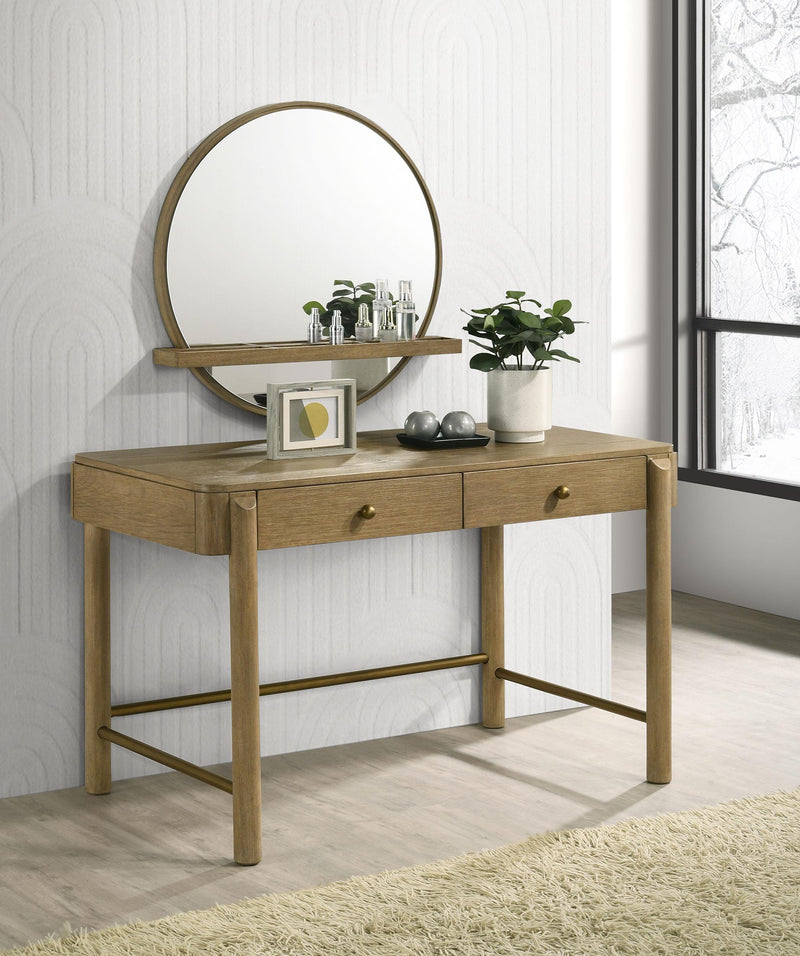 Arini Round Vanity Wall Mirror with Shelf Sand Wash - 224308
