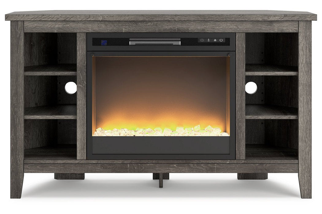 Arlenbry Gray Corner TV Stand with Electric Fireplace - Gate FurnitureTV Stand