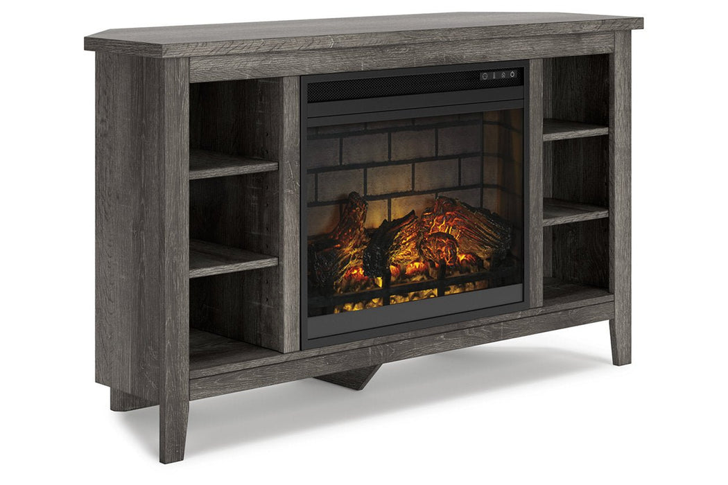 Arlenbry Gray Corner TV Stand with Electric Fireplace - Gate FurnitureTV Stand