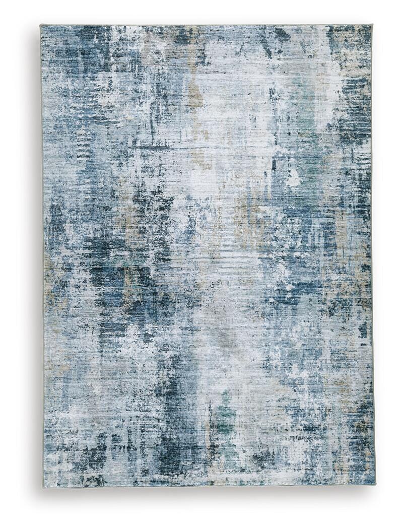 Arlenmont Blue/White/Brown 5' x 7' Memory Foam Area Rug - R407482