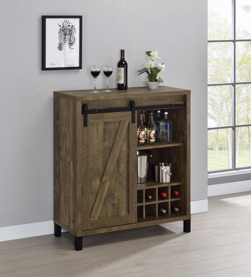 Arlington Sliding Door Home Bar Wine Cabinet Rustic Oak - 182852