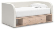 Arloster Tan/White Twin Upholstered Day Bed with Storage - PCB1566B9