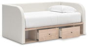 Arloster Tan/White Twin Upholstered Day Bed with Storage - PCB1566B9