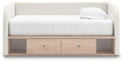 Arloster Tan/White Twin Upholstered Day Bed with Storage - PCB1566B9