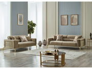 Armoni Convertible Loveseat Beige With Gold Legs in Beige - 101-ARM-LV260-2