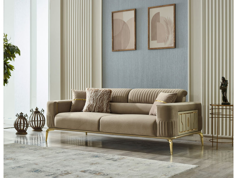 Armoni Convertible Sofa Beige With Gold Legs in Beige - 101-ARM-LV260-3