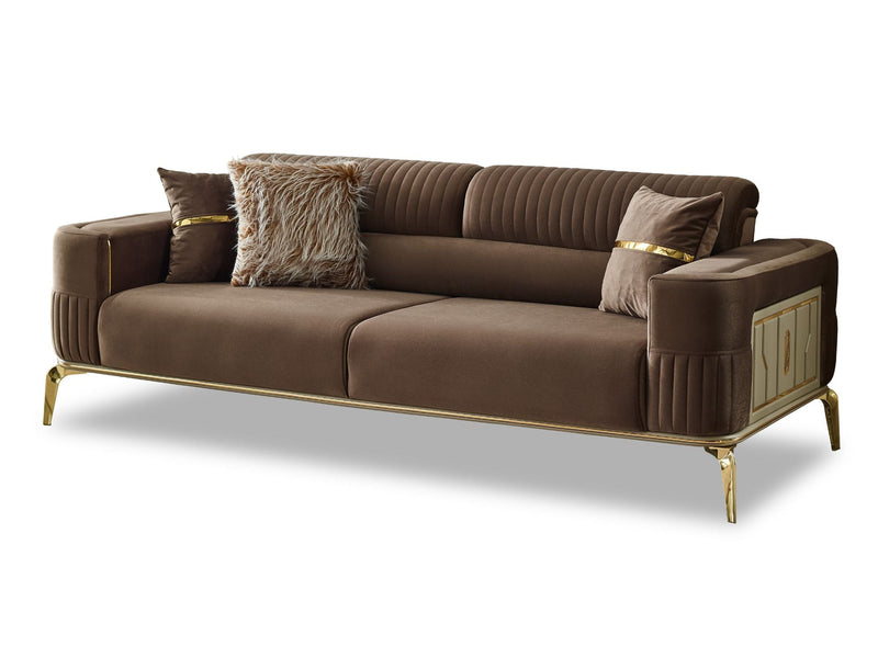 Armoni Convertible Sofa Brown With Gold Legs in Brown - 101-ARM-LV406-3