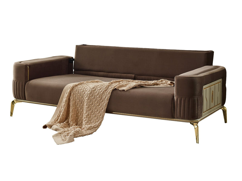 Armoni Convertible Sofa Brown With Gold Legs in Brown - 101-ARM-LV406-3