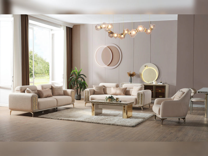 Armoni Elf 3-pieces (Sofa & Loveseat & Chair) Livingroom in White - Grey - 200-ELIF-ARM-A535-321