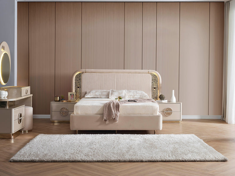 Armoni Elf Bedroom (Queen Frame With Headboard & Dresser With Mirror & Ottoman & 2 Nightstand) - 200-ELIF-ARM-A531-QBED-SET