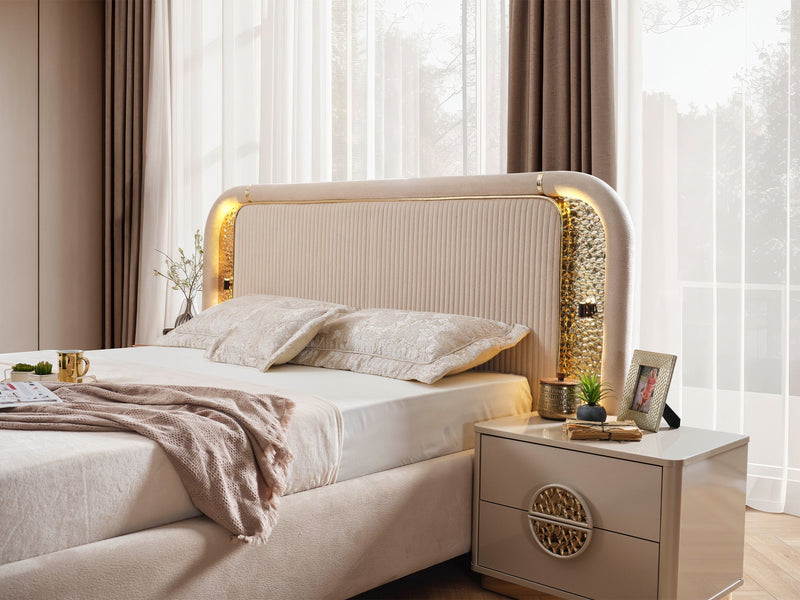 Armoni Elf Bedroom (Queen Frame With Headboard & Dresser With Mirror & Ottoman & 2 Nightstand) - 200-ELIF-ARM-A531-QBED-SET
