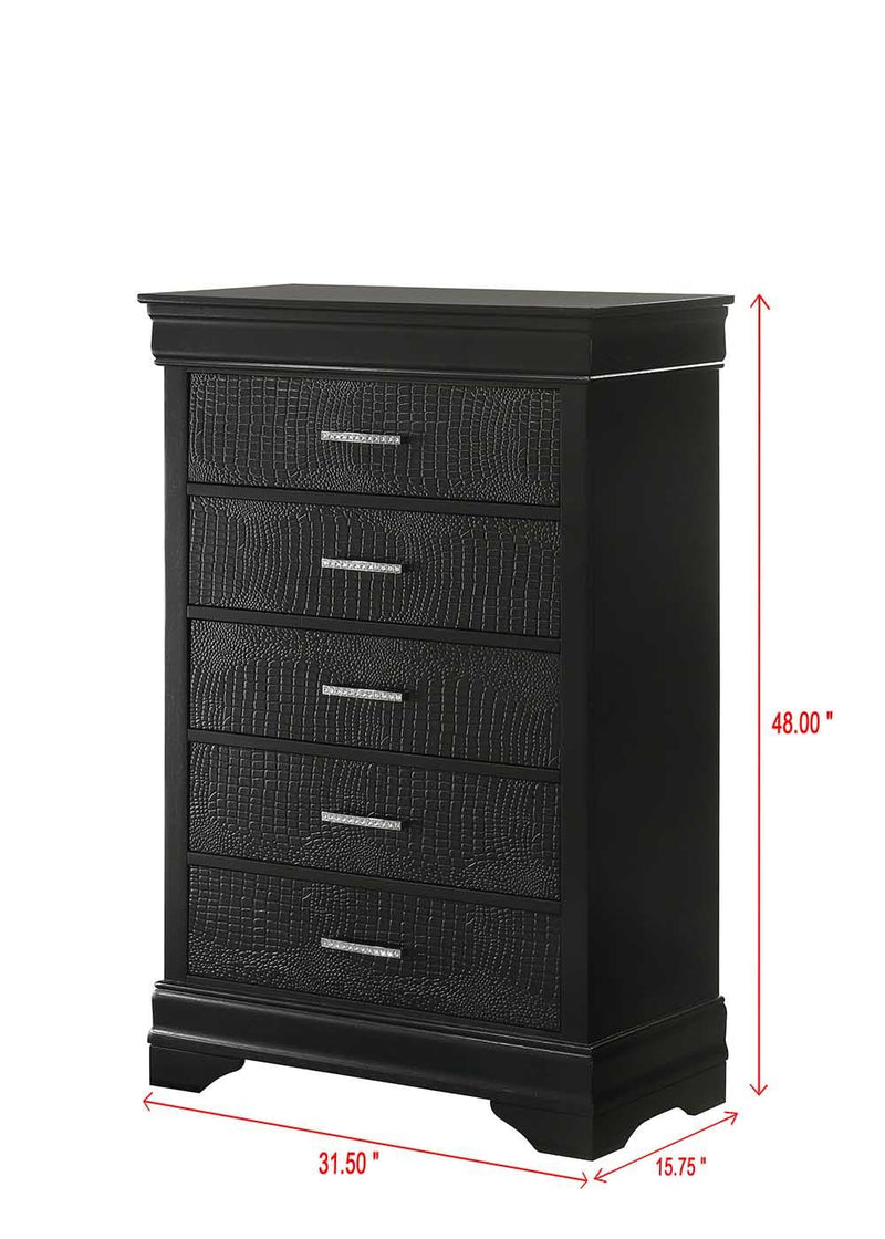 Arya - Black 5 Drawers Chest - B322-C