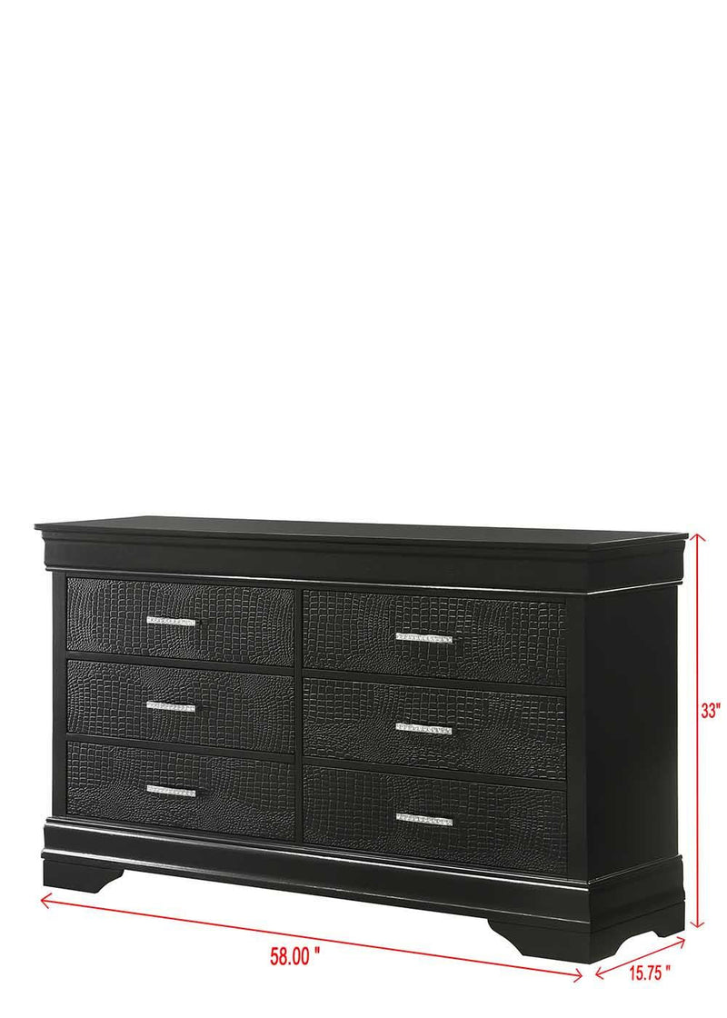 Arya - Black 6 Drawers Dresser - B322-D