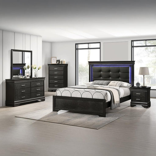 Arya - Black King Bed, Dresser, Mirror, Chest, Nightstand - B322-KDMCN