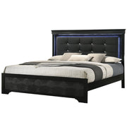 Arya - Black Queen Bed with Upholstered Headboard and LED Light - B322-Q-Bed
