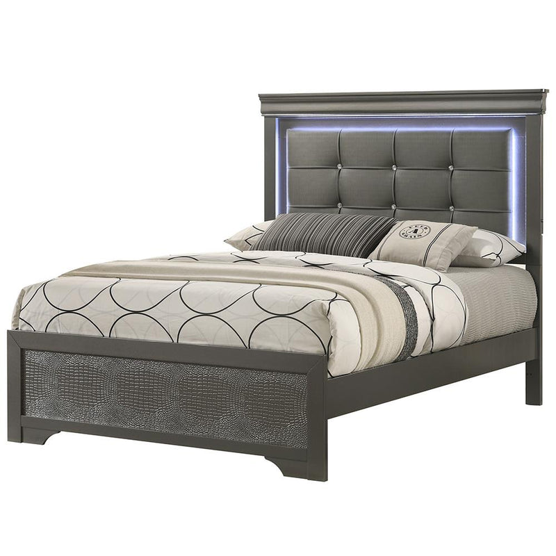 Arya - Gray Full Bed with Upholstered Headboard and LED Light - B320-F-Bed