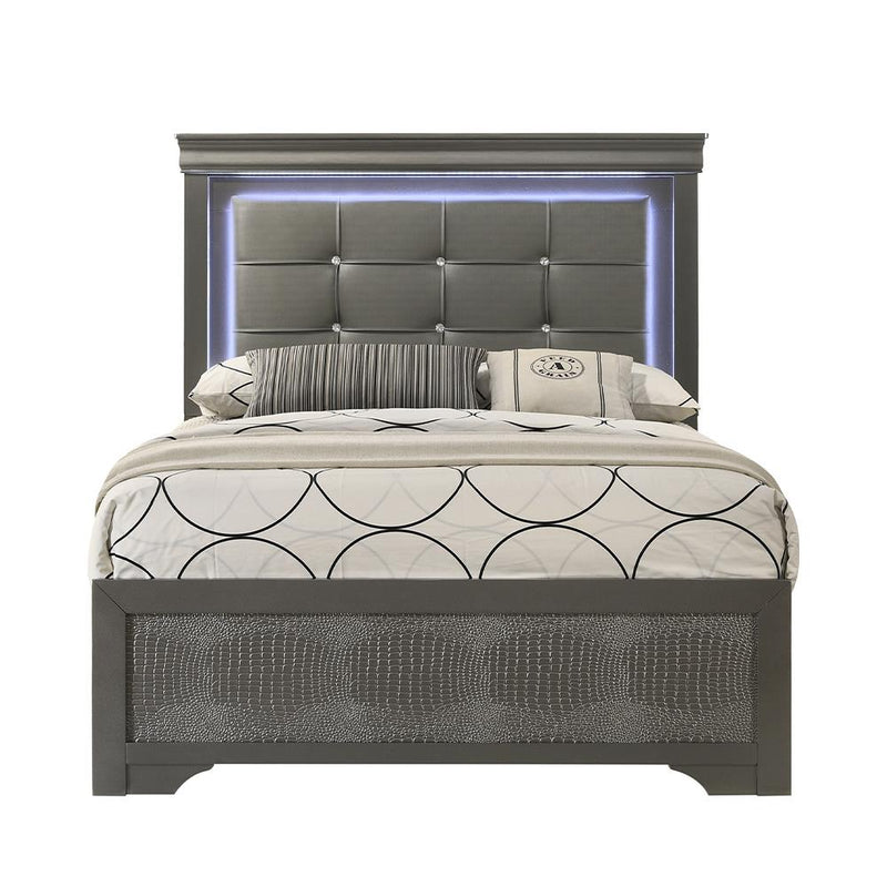 Arya - Gray Full Bed with Upholstered Headboard and LED Light - B320-F-Bed