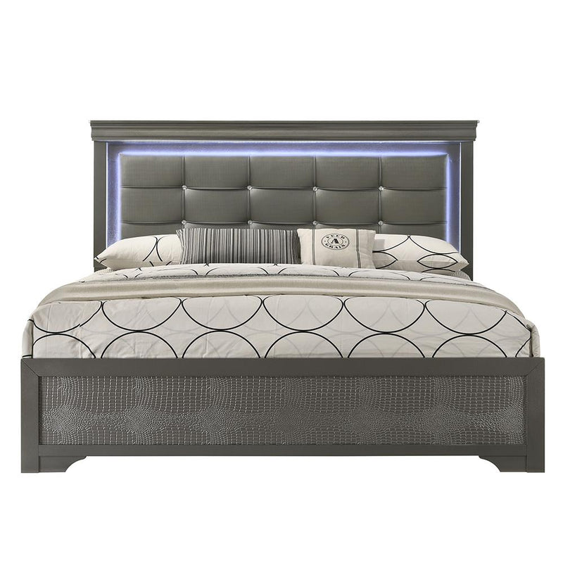 Arya - Gray King Bed with Upholstered Headboard and LED Light - B320-K-Bed